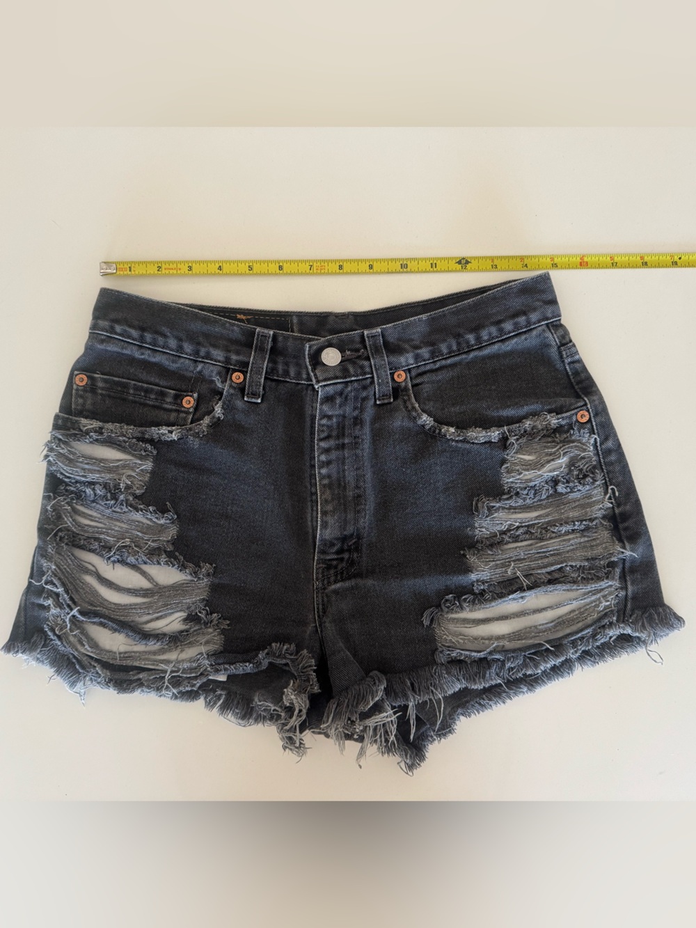 Levi's Black Distressed Ripped Jean Shorts